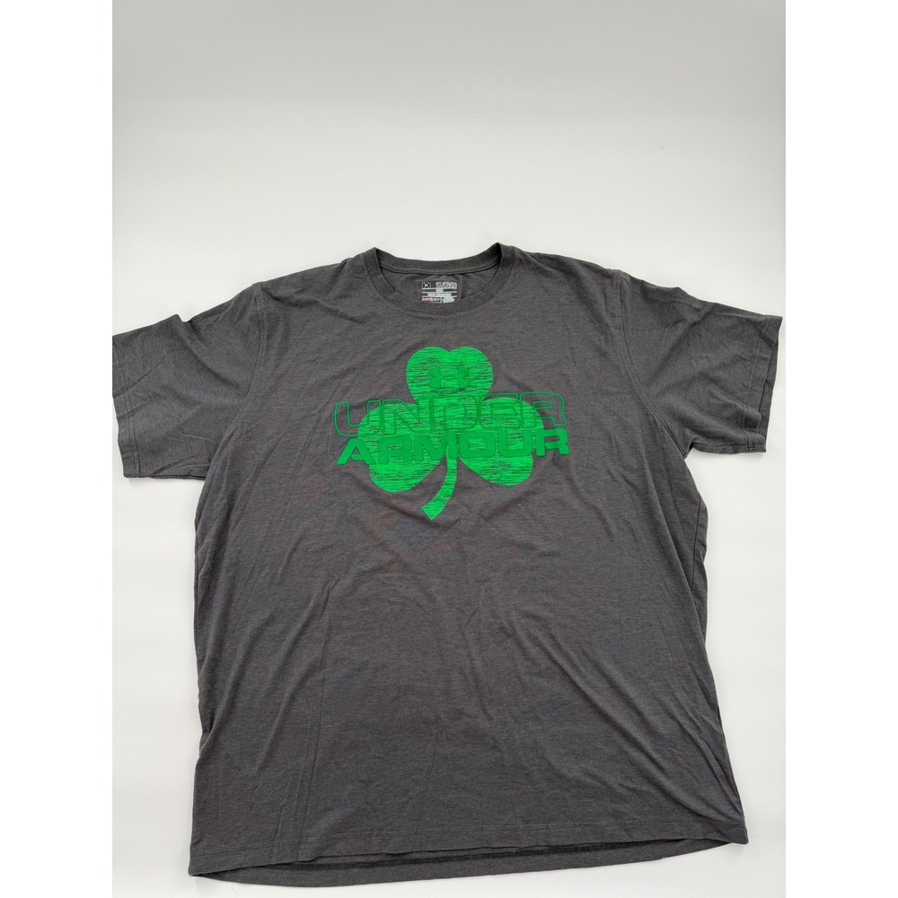 Under Armour Mens 2XL HeatGear Shamrock Clover Graphic T-Shirt Gray Green